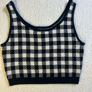 Future Collective Plaid Knit Crop Tank XS Black White Checkered Top